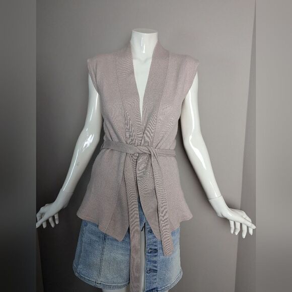 Teenflo cashmere vest taupe wrap sleeveless cardigan small - Picture 5 of 9